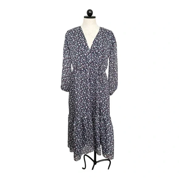 Madewell Tie-Waist Midi Dress in Harvest Vine Deep Navy Floral V- Size Small - Picture 3 of 16